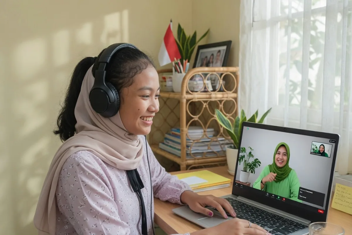 Siswa les privat online Exademy belajar satu tutor satu siswa lewat video call dengan tutor pilihan