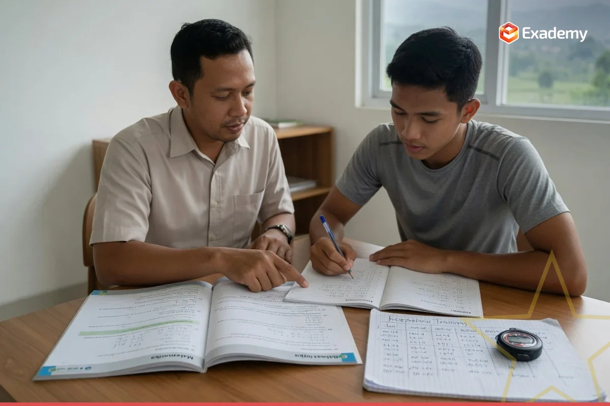Tutor Exademy membimbing satu calon taruna Akmil lulusan SMA berlatih soal tes akademik dan jasmani persiapan seleksi taruna TNI AD Akademi Militer Magelang