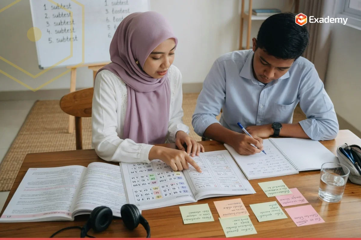 Tutor membimbing satu mahasiswa berlatih alfabet Kiril dan enam kasus tata bahasa Rusia untuk persiapan ujian TORFL (ТРКИ) bersama Exademy.